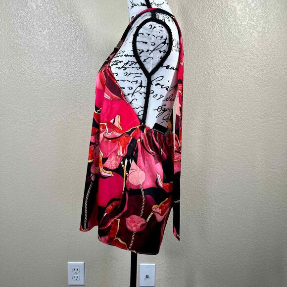 INC International Concepts pink red floral halter top back tie size L boho club - Picture 14 of 15